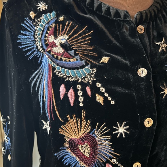 Johnny Was Eden Voyager Silk Velvet Black Button-Up Tunic Jacket - Picture 6 of 14